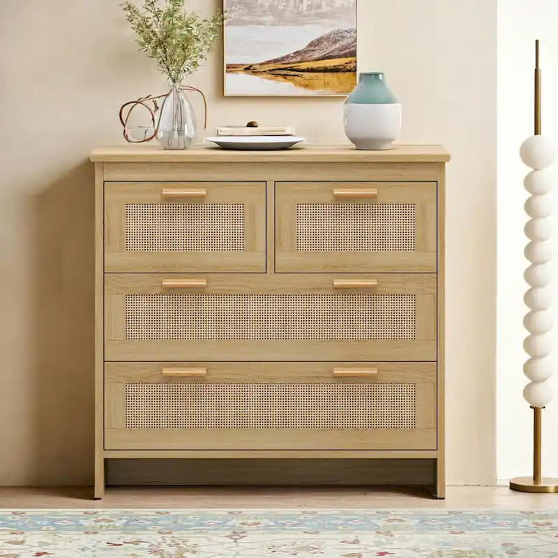 4-Drawer Rattan Cabinet for Bedroom, Living Room & Hallway