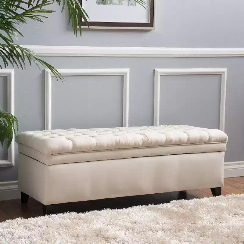 Contemporary Tufted Fabric Storage Ottoman, 50