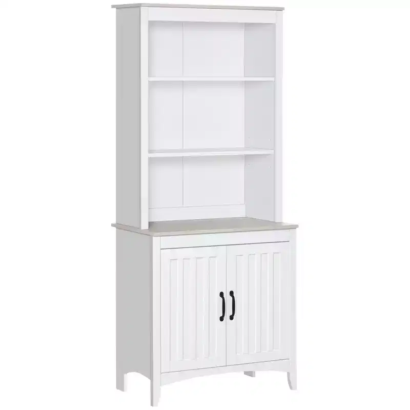 70 Kitchen Hutch, Freestanding Storage Pantry Cabinet with 3-Tier Shelving, Sideboard with Adjustable Shelves and Open Countertop