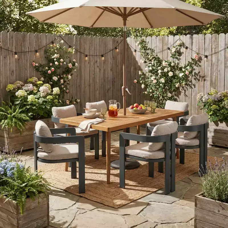 ModernLuxe 7pcs Outdoor Dining Set for 6, Patio Furniture Set Garden Dining Table Set with 6 Chairs with Cushions & Weather-Resistant Frame