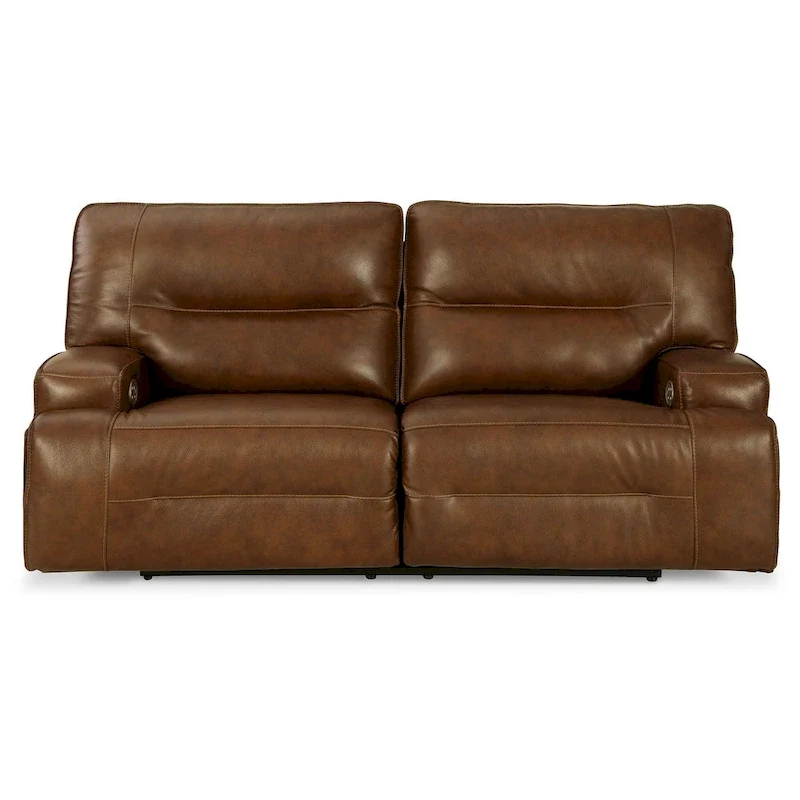 Cesca Power Recliner Sofa, Plush Auburn Brown Real Leather, 84 Inch