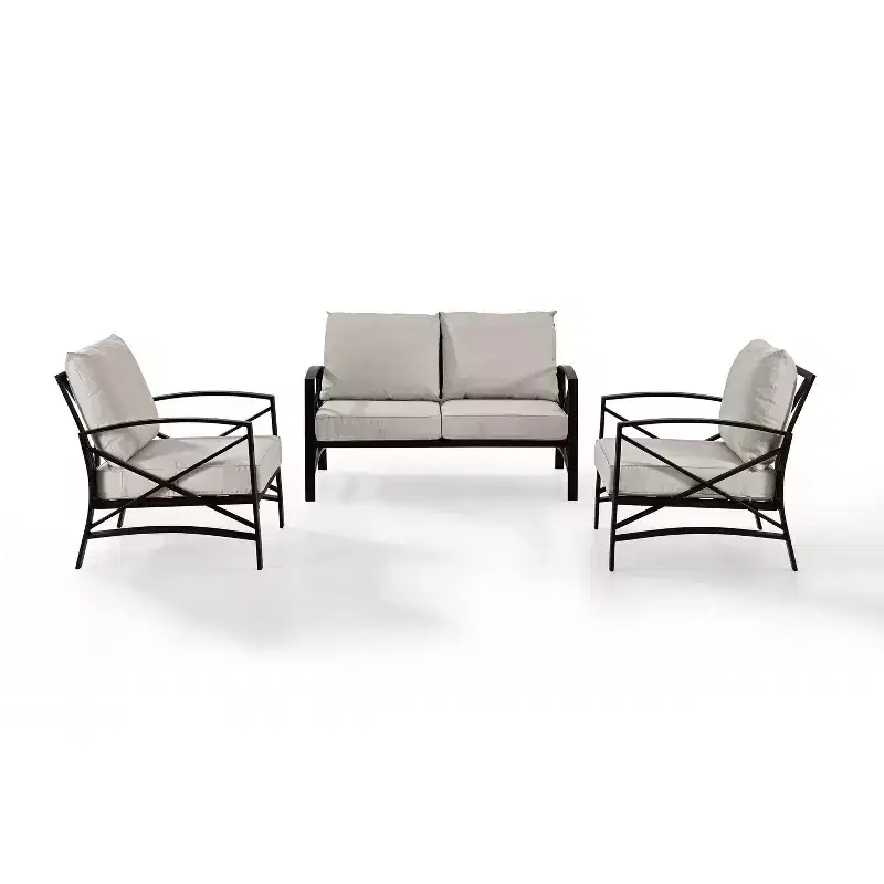 Crosley 3pc Kaplan Steel Outdoor Seating Furniture Set with Loveseat & 2 Chairs Oatmeal