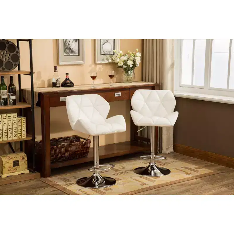 Roundhill Furniture Glasgow Contemporary Tufted Adjustable Height Hidraulic Bar Stools, White, Set of 2