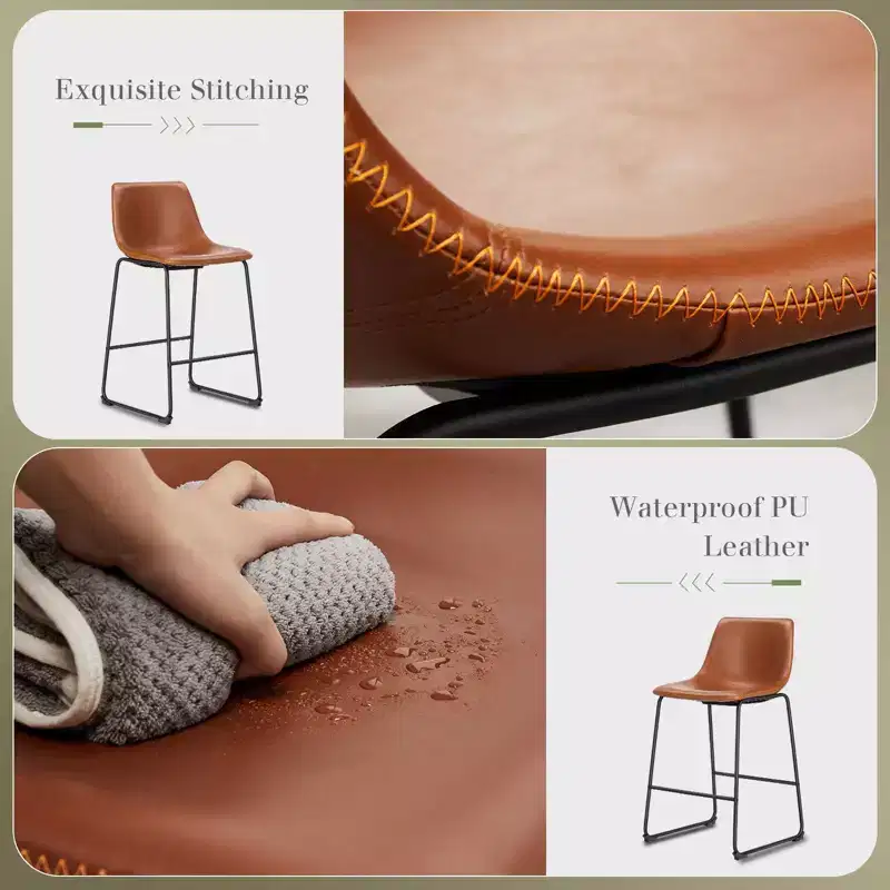 Space-Saving Industrial Dining Chairs: Low-Profile Metal Base + Contoured Faux Leather Seat, Ideal for Kitchen Islands