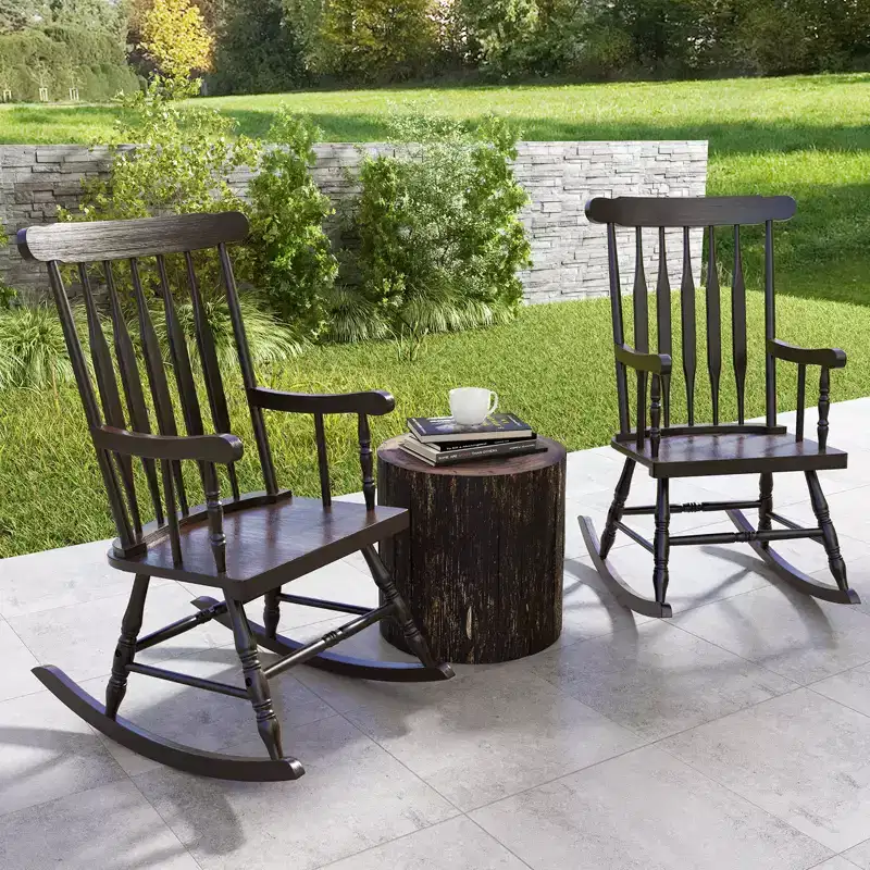 Costway Set of 2 Wood Rocking Chair Glossy Finish White\ Coffe