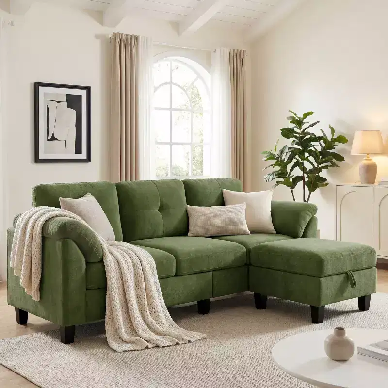 Dyonery 76.4-inch Modern Style Three-seater Sofa with Armrests and Pillows in Chenille Beige