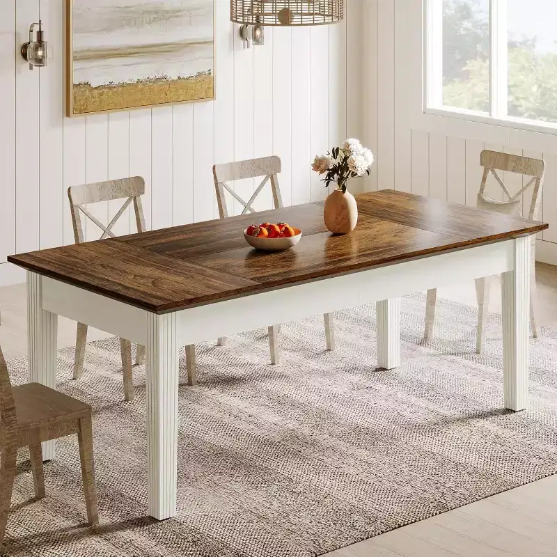 Lantine Dining Table for 4-6 People, 62-Inch Rectangular Kitchen Table with Solid Wood Legs, for Dining Room, Kitchen