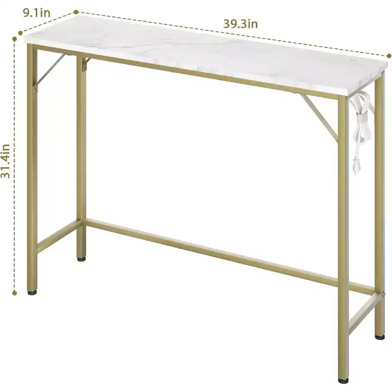 39.3 Narrow Console Table, Black Sofa Table with Outlets, Behind Couch Table , 2 Tier Entry Hallway Table for Entryway,Living Room, Foyer, Office