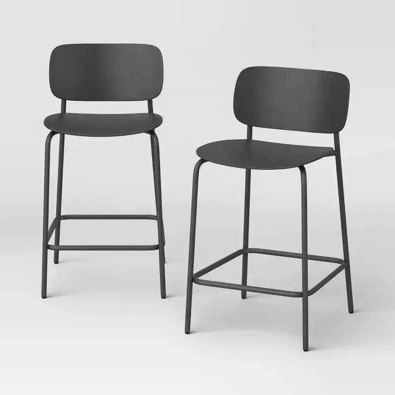 Set of 2 24" Molded Plastic with Metal Base Counter Height Barstool with Footrest Black - Room Essentials™
