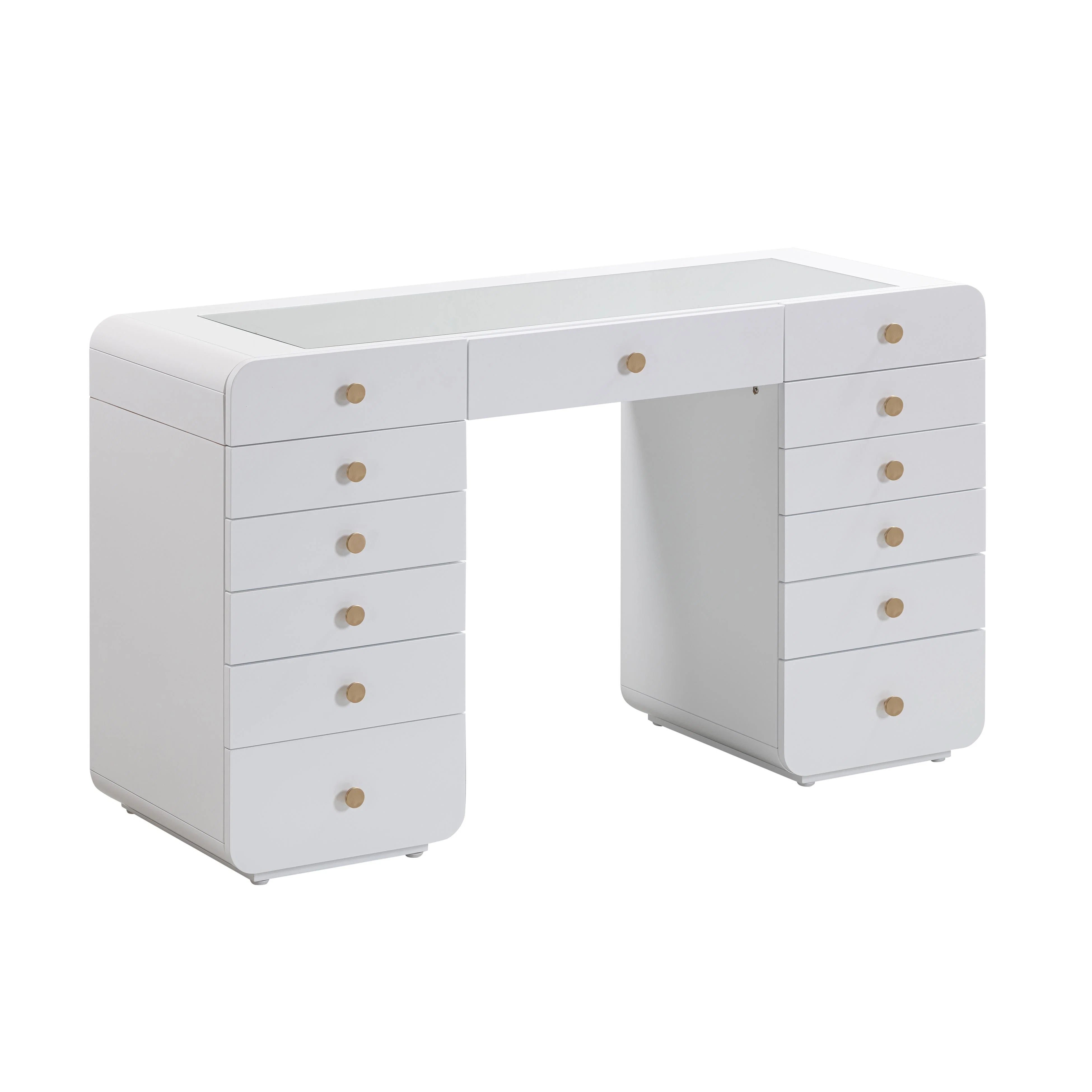 56 White 13-Drawer Vanity Desk