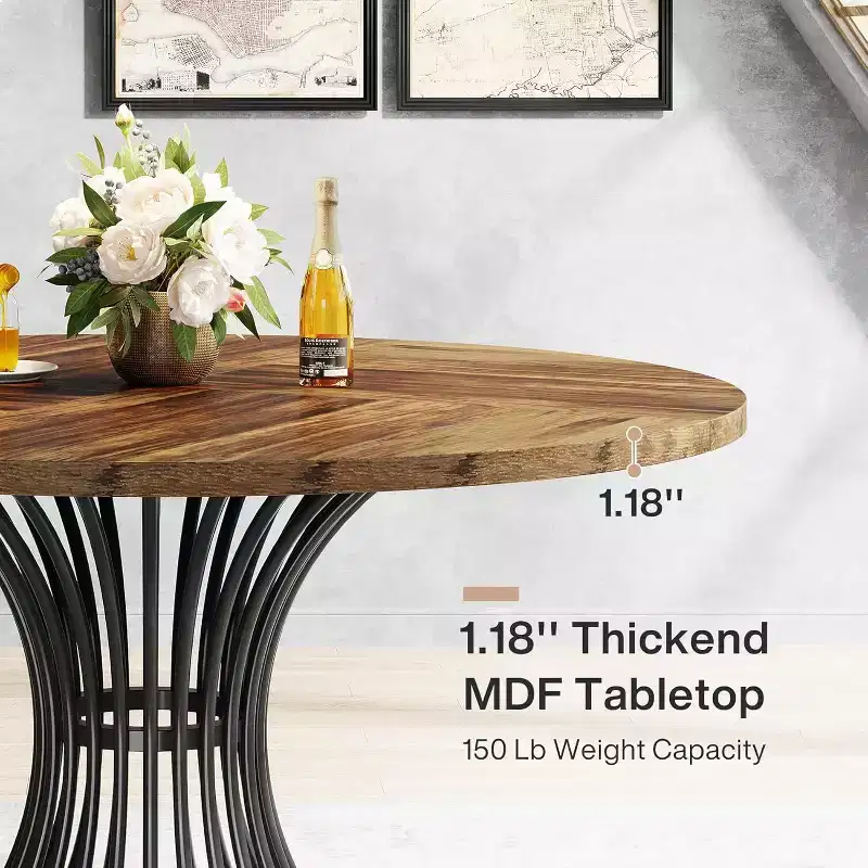 MDF & Metal Round Dining Table 46.85'' Diameter x 29.92''H