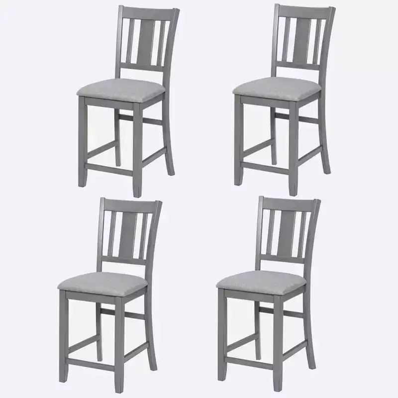 Dining Chairs Set of 4, Wooden Kitchen Dining Chair with Padded Seat and Slatted Backrest, 4 Piece Farmhouse Upholstered Barstool