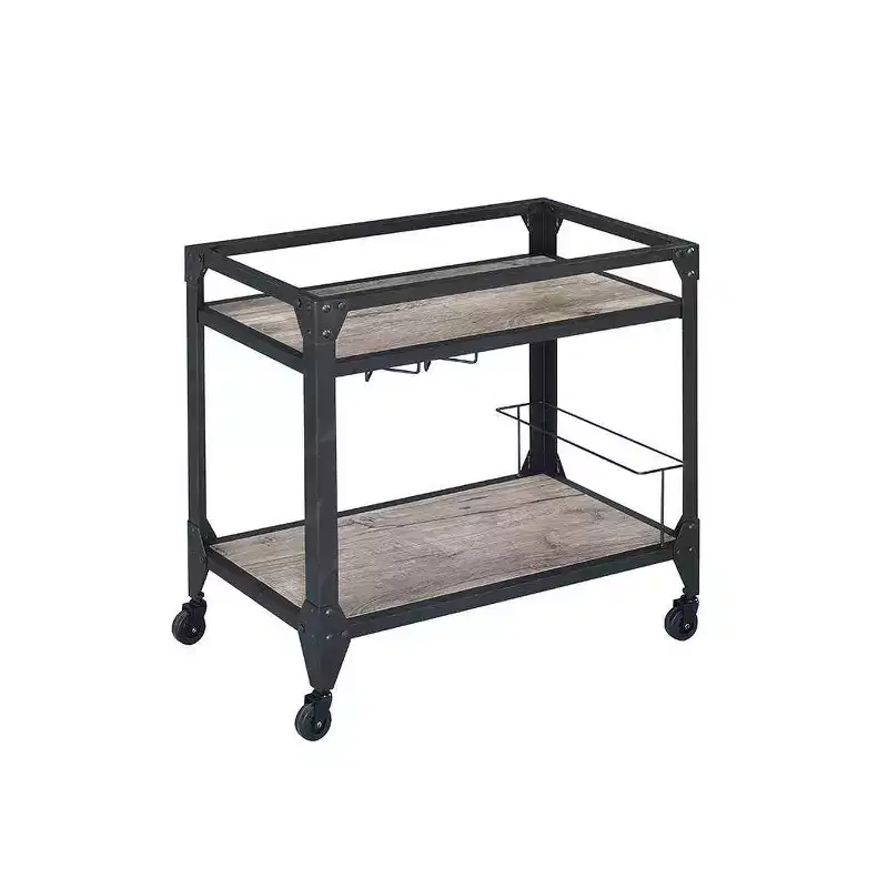Wood & Metal Bar Serving Cart with Wheels 31''H x 32''D x 16''W