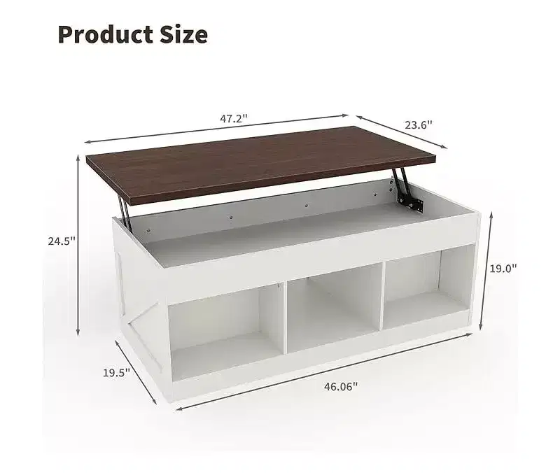 Farmhouse Lift Top Coffee Table with Hydraulic Height Adjustment Multifunctional Adjustable End Table Featuring Hidden Storage Compartment