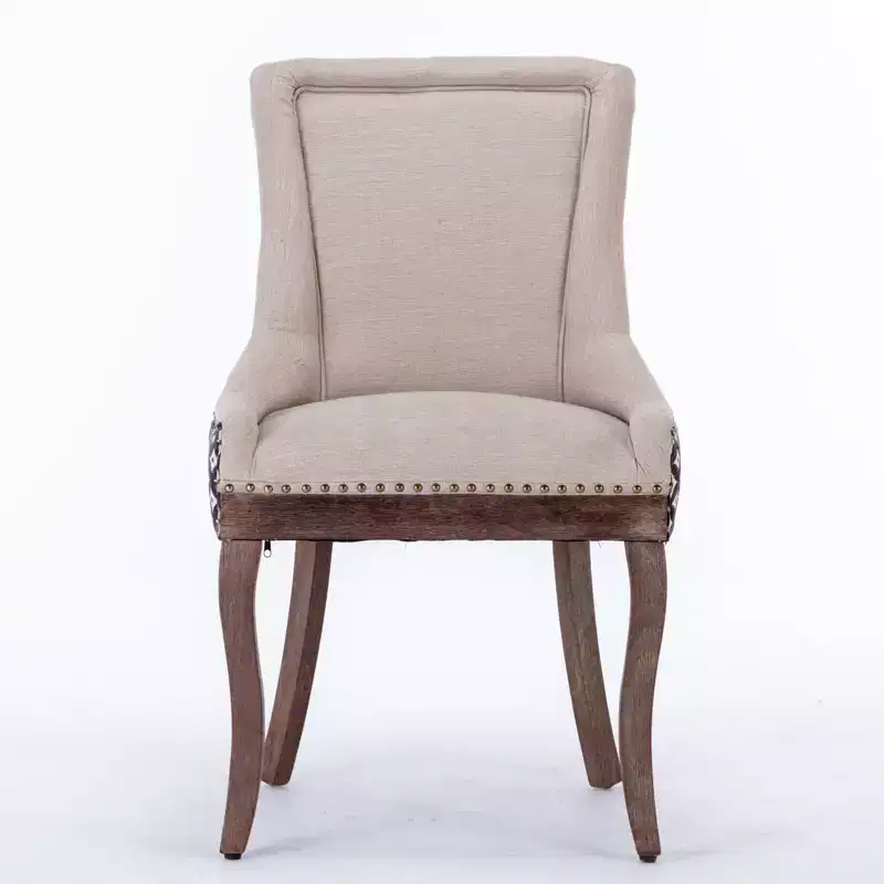 Okak Retro Dining Chairs Set of 2, Comfy Fabric Chairs with Thick Cushions, Kitchen Side Chairs with Solid Wood Legs Bronze Nail Head