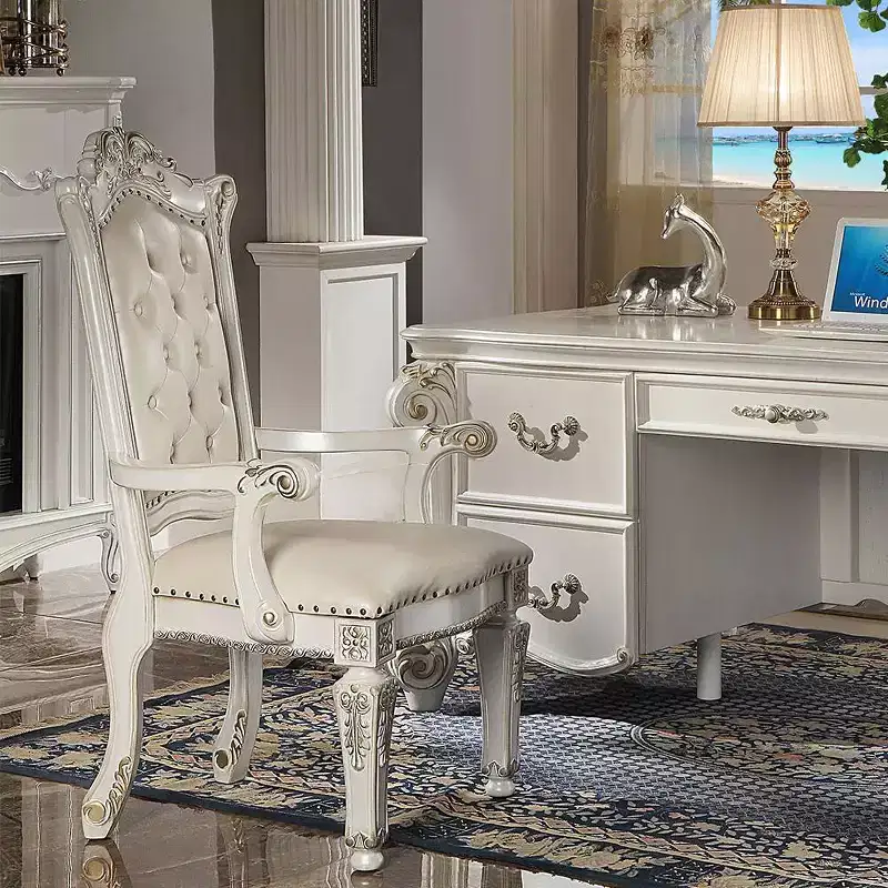 Accent Chair, Synthetic Leather, Antique Pearl Finish