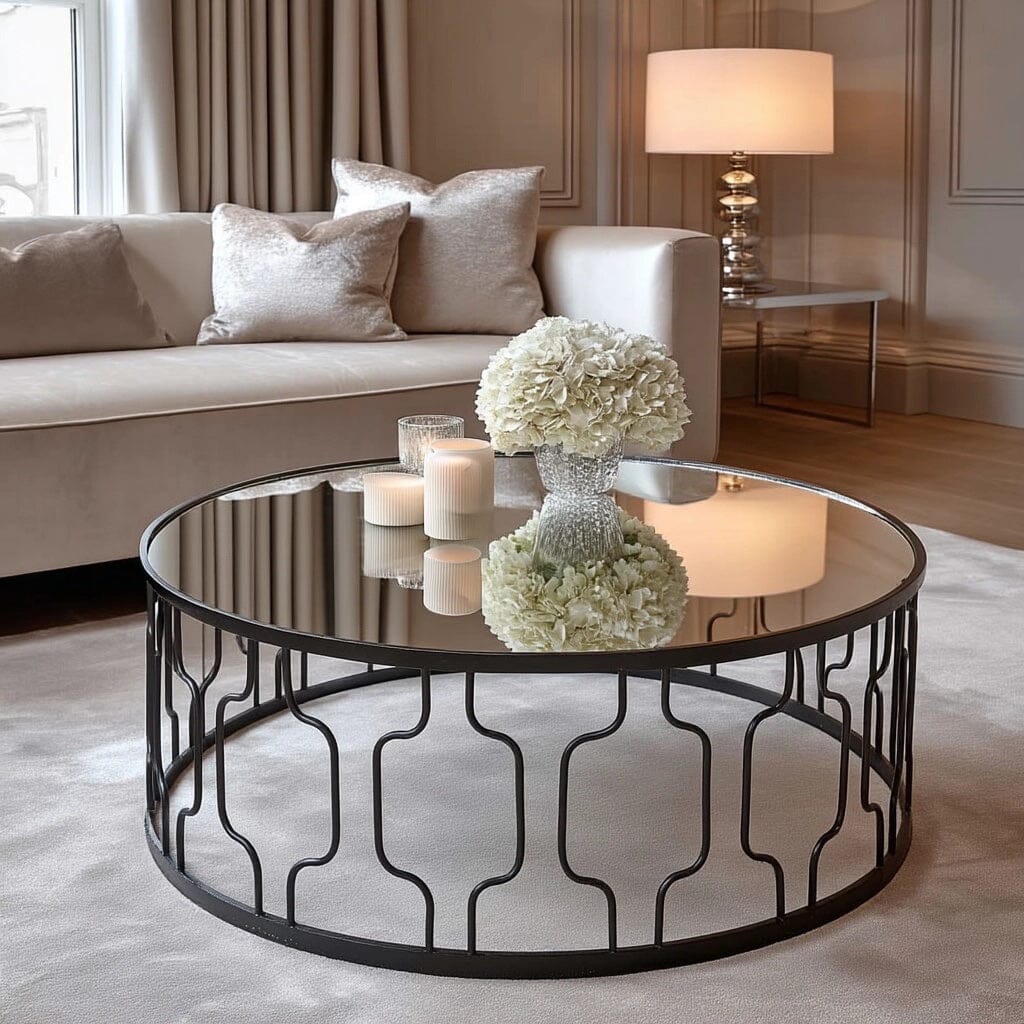 Black Metal Coffee Table with Mirrored Top