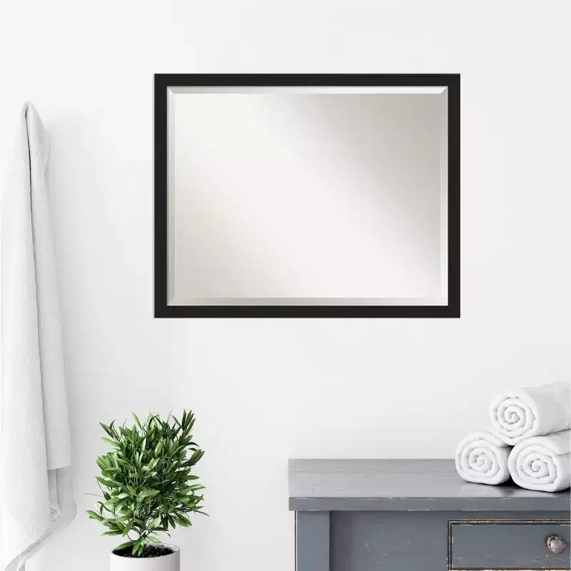 Narrow Brushed Black Framed Bathroom Vanity Wall Mirror