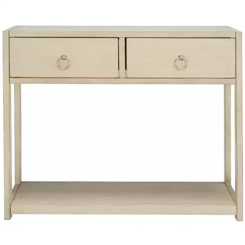 Scandinavian Console Table, Rubberwood, 2 Drawers & Open Shelf, 58 lbs Capacity, Navy Blue
