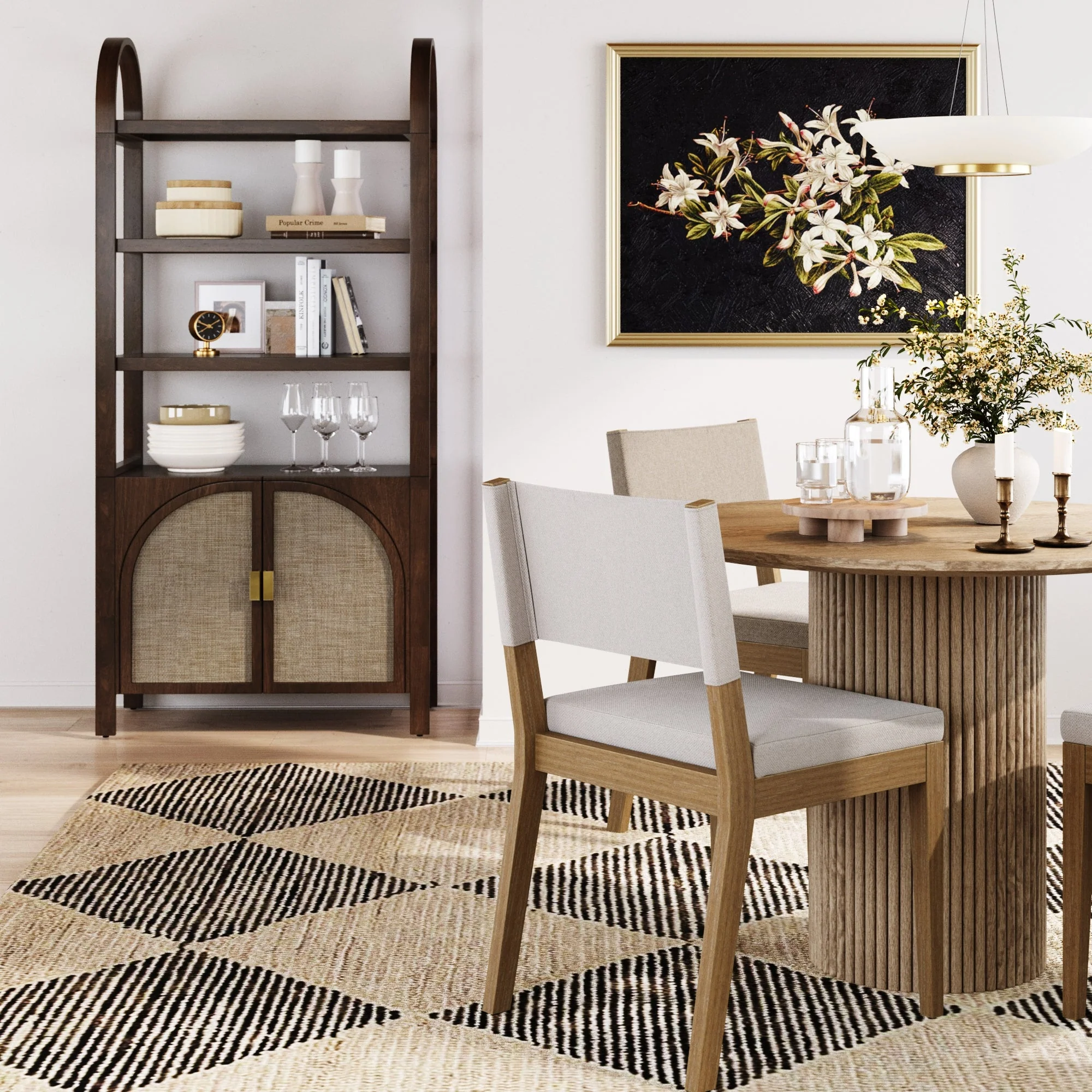 Arched Door Rattan Bookshelf with Doors Dark Acacia
