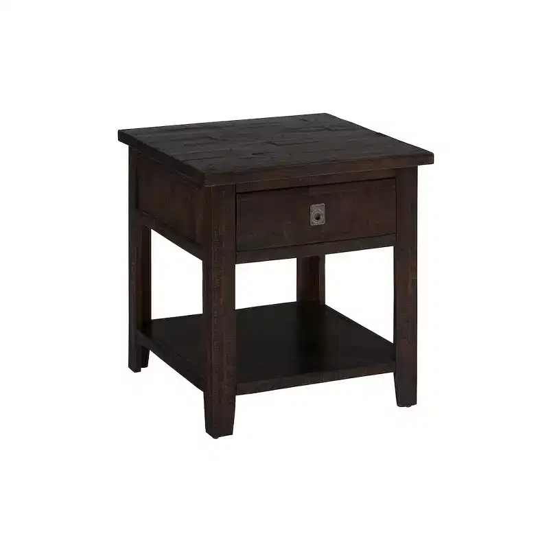 Distressed Rustic Solid Acacia Square End Table, Brown