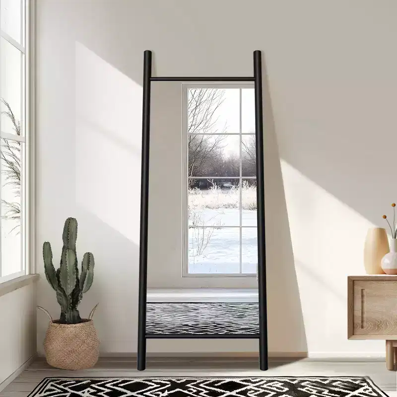 24 in. W x 63 in. H Ladder-Style Solid Wood Framed Mirror in Brown