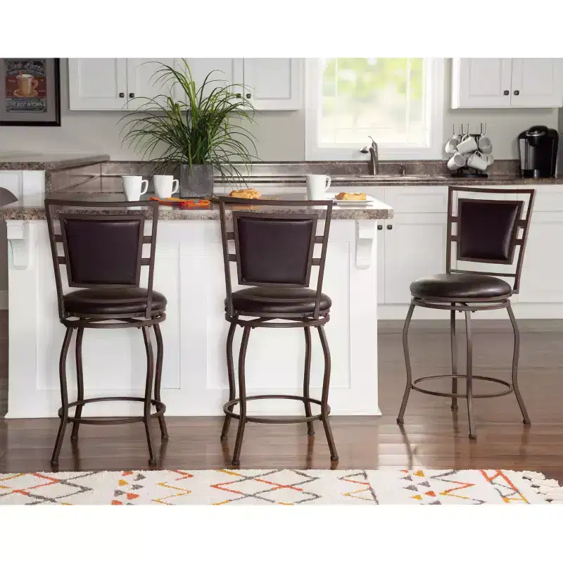 Linon 3pc Teagan Adjustable Stool Set Dark Brown: Upholstered, Powder-Coated, Kitchen Island Seating
