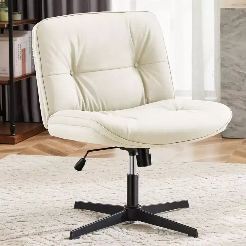 TUYOHW PU Leather Swivel Criss Cross Chair no Wheels,Office Chair with Adjustable Height,Armless Gaming Chair for Office