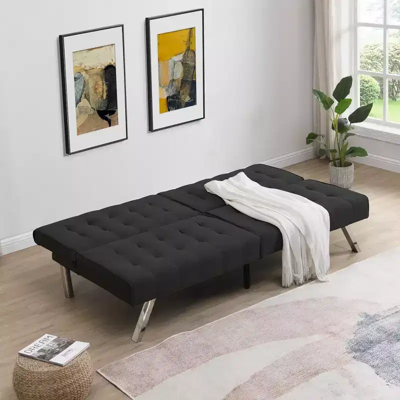 FurnitureR Fabric Convertible Futon Sofa Bed, Modern Adjustable Sleeper Couch with Tufted Cushion, Small Space Living Room Guest Bed Sofa