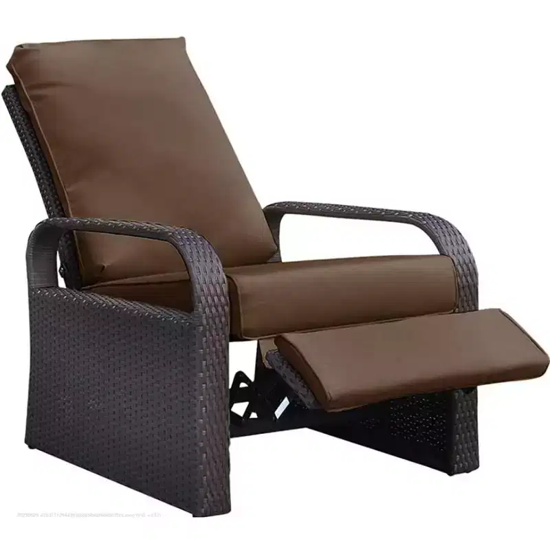 Outdoor Wicker Recliner Lounger with Thick Cushion & All-Weather Aluminum Frame, Brown