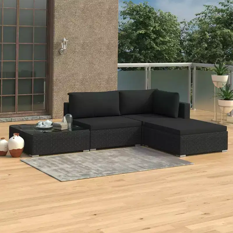 vidaXL Patio Furniture Set 4 Piece Patio Sectional Sofa with Table Poly Rattan - Gray
