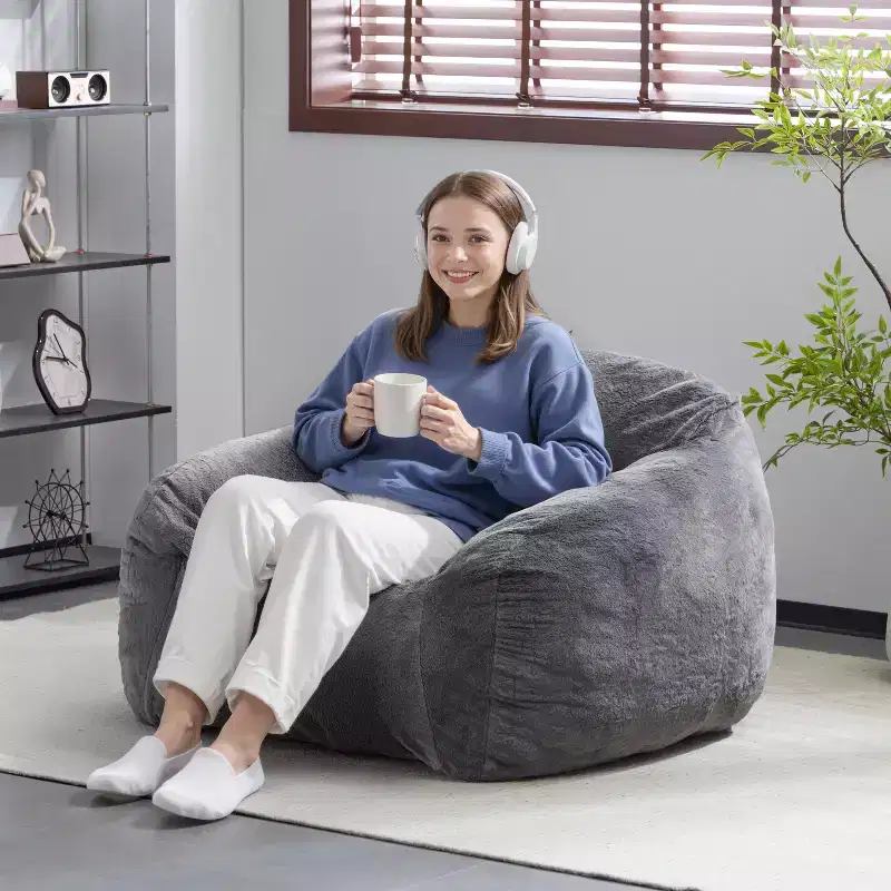 Indoor Modern Versatile Faux Fur Bean Bag with Backrest