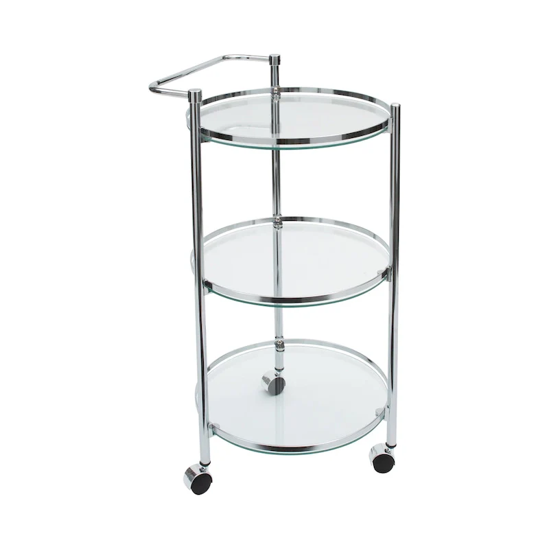 Circular Tempered Glass Rolling Serving Cart - 15.25 x 16.75 x 29.75