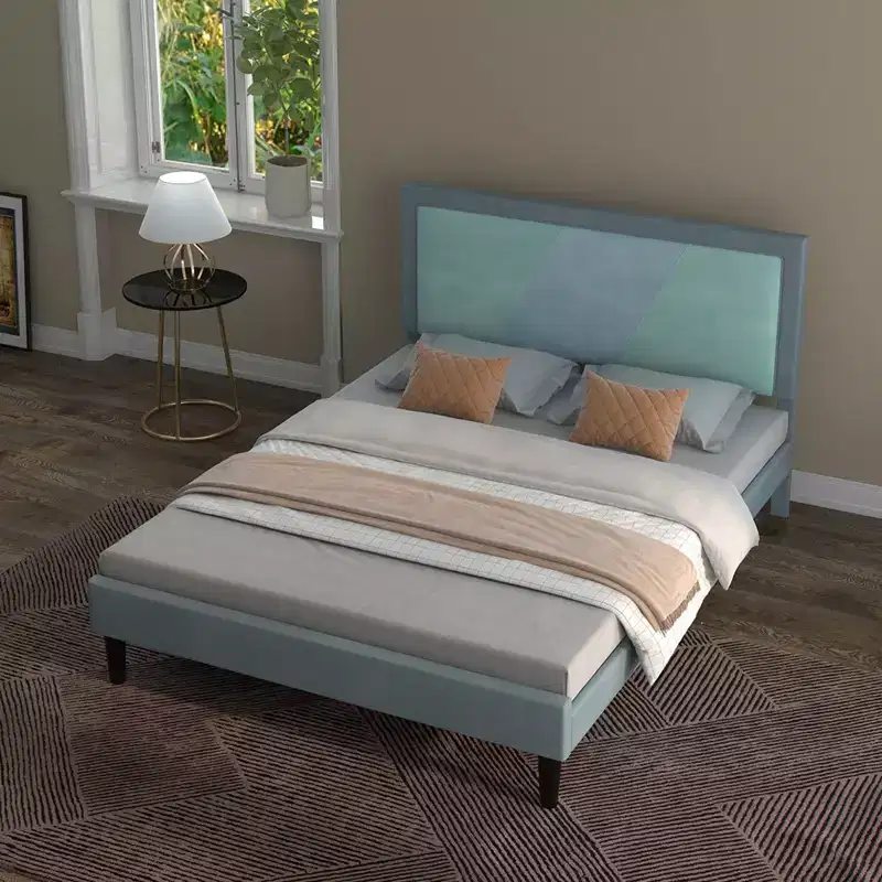 Full Size Platform Bed Frame with Adjustable Height Headboard, Velvet Upholstered
