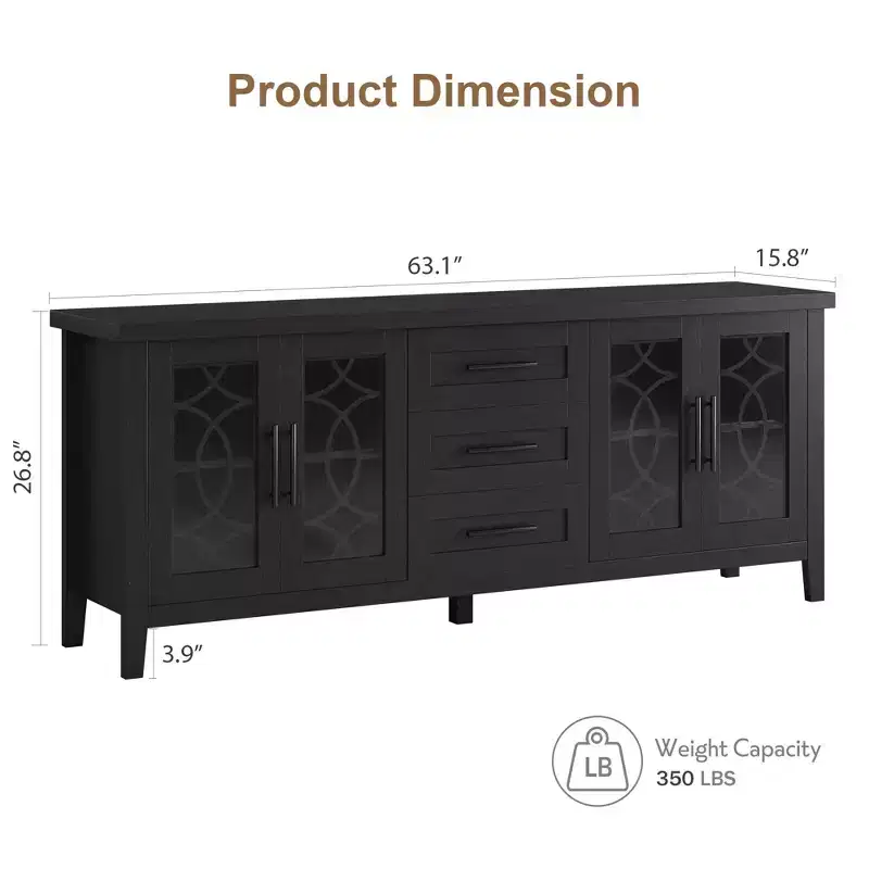 Farmhouse TV Stand for 75 Inch TVs, Wooden Entertainment Center w/ 3 Drawers & 2 Glass-Front Cabinets, Media Console Table for Living Room