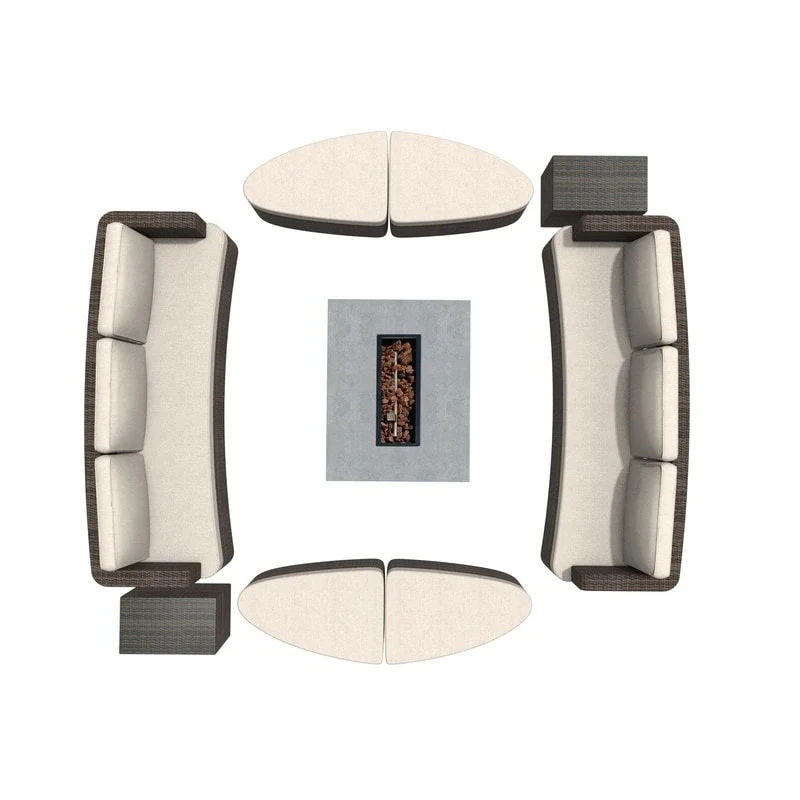 9-piece Patio Wicker Daybed Set with Concrete Fire Pit Table