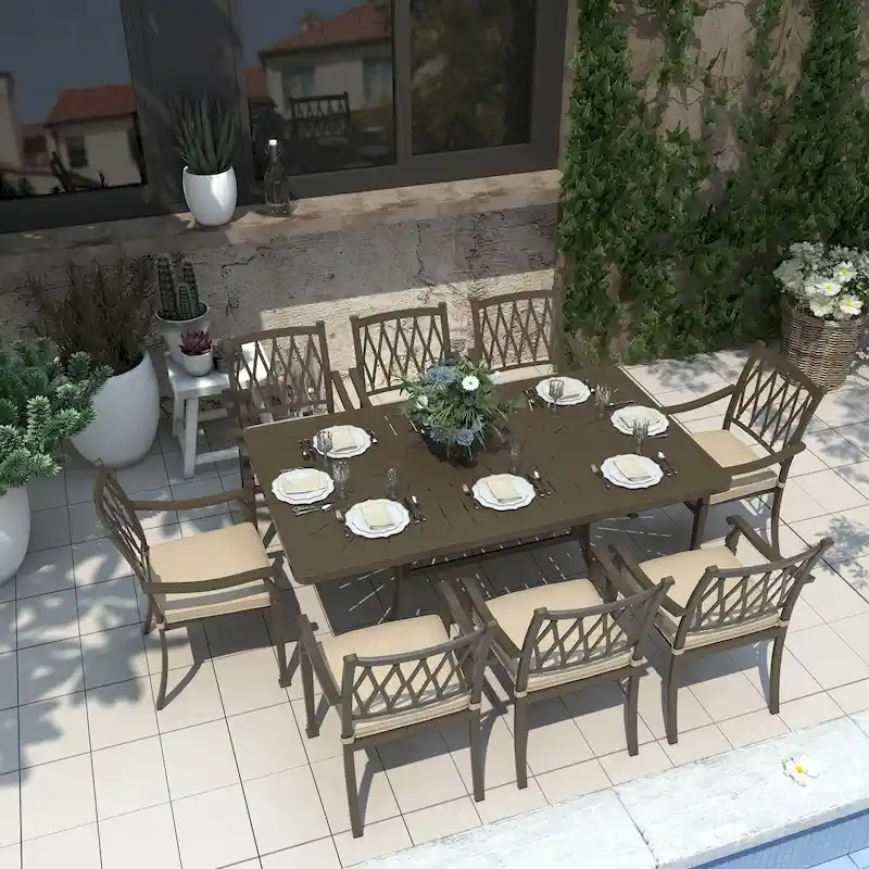 9-Piece Cast Aluminum Patio Dining Set with Cushions