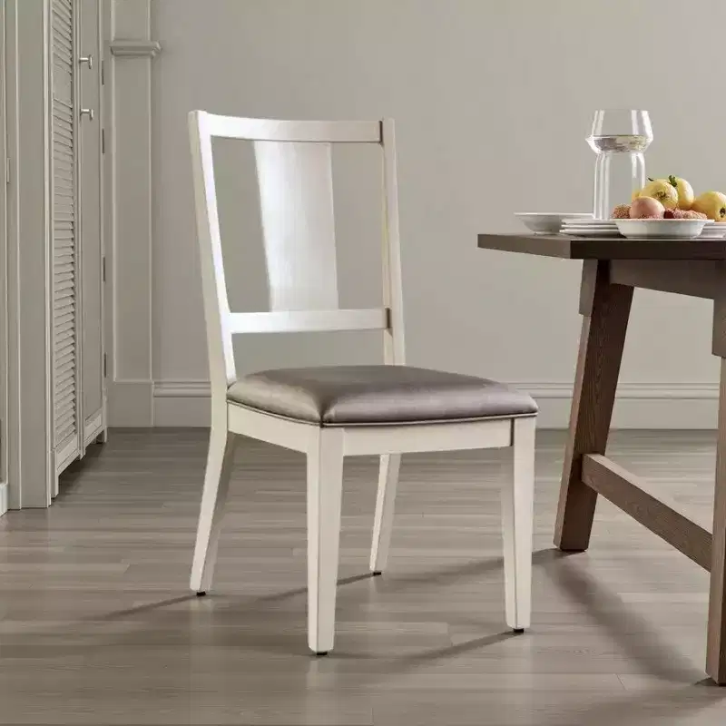 Royal Hampton Side Dining Chair Set of 2, Faceted Panel Back, White Wood, Gray