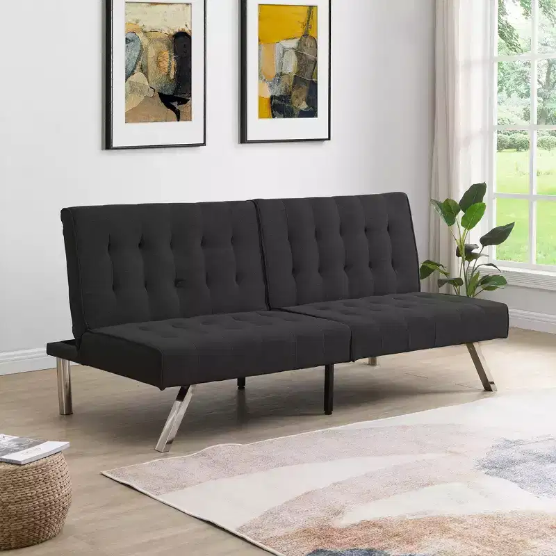 FurnitureR Fabric Convertible Futon Sofa Bed, Modern Adjustable Sleeper Couch with Tufted Cushion, Small Space Living Room Guest Bed Sofa