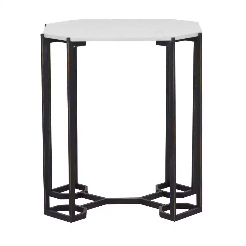 Contemporary Metal and Marble Geometric Accent Table White, Elegant Iron Top, No Assembly Required
