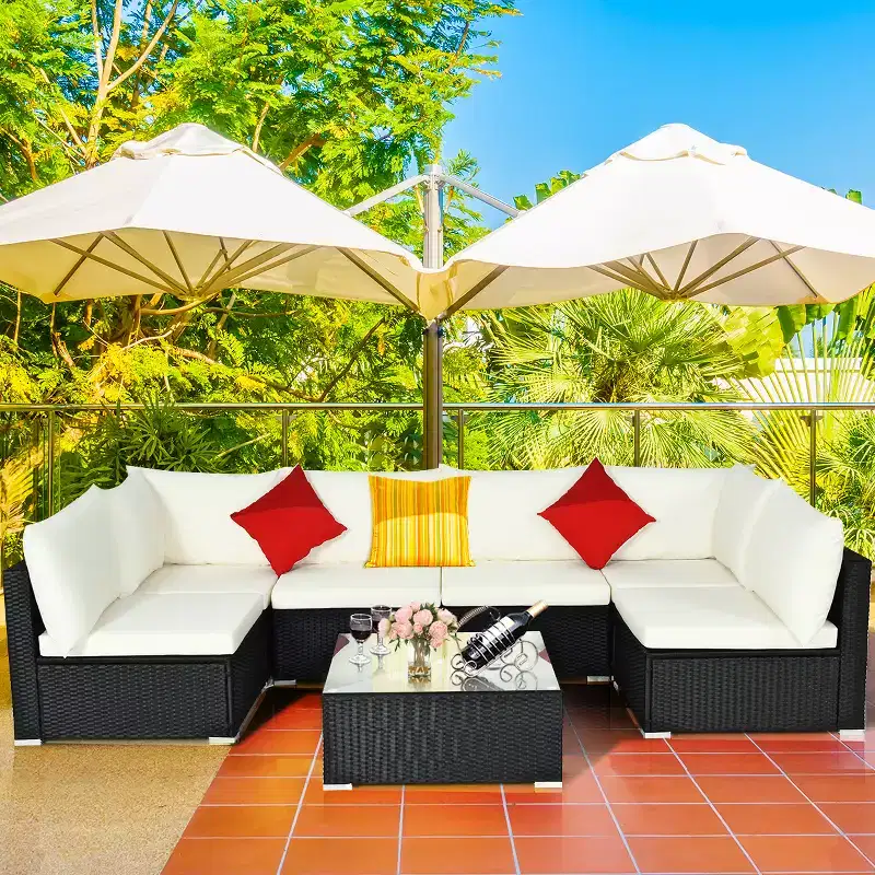 Costway 7PCS Patio Rattan Sofa Set Sectional Conversation Furniture Set Garden Beige\ Navy\Red\Navy Blue