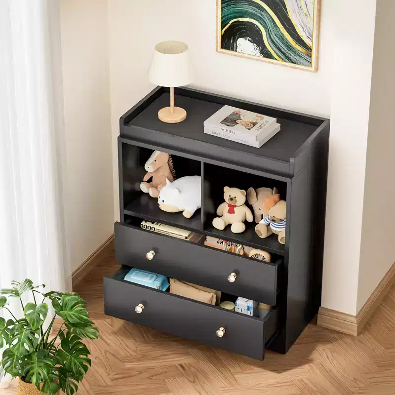 Baby Dresser with Changing Table Top, 2-Drawer Nursery Station with Pad, Sturdy Wooden Changing Table
