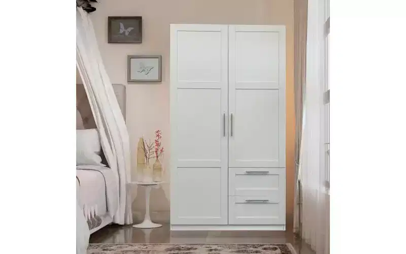 71 H Armoire Wardrobe Closet For Bedroom, Freestanding Armoire Storage Cabinet With 2 Doors, Modern Wardrobe Cabinet With 3 Shelves White