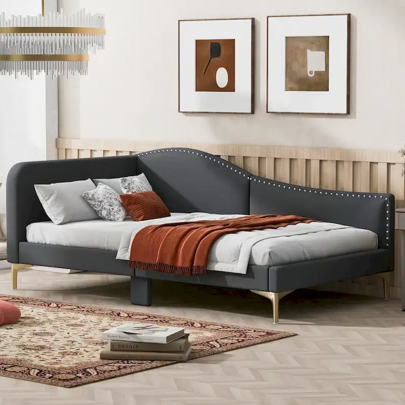 Upholstered Daybed with Guardrail and Headboard