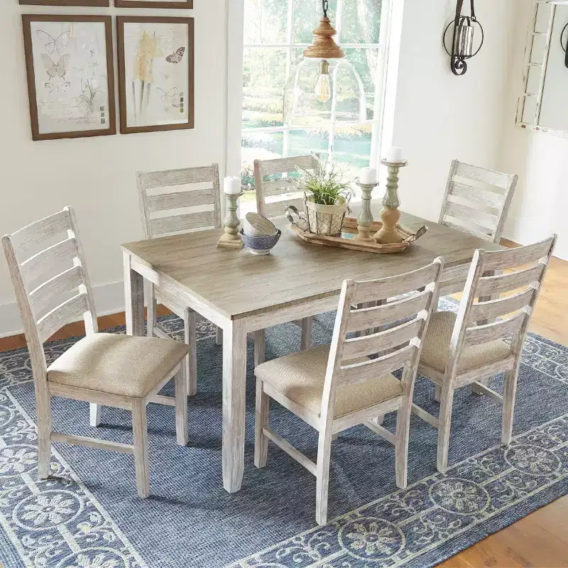 Signature Design by Ashley Set of 7 Skempton Dining Room Table Set Light Brown: Modern 6-Seater Rectangle Non-Extension