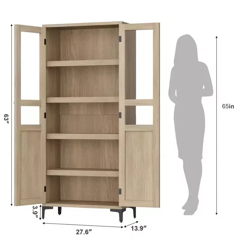 Tall Storage Cabinet, Kitchen Pantry Cabinet,5 Tier Bathroom Cabinet with 4 Doors Adjustable Shelves for Kitchen, Dining Room, Bathroom