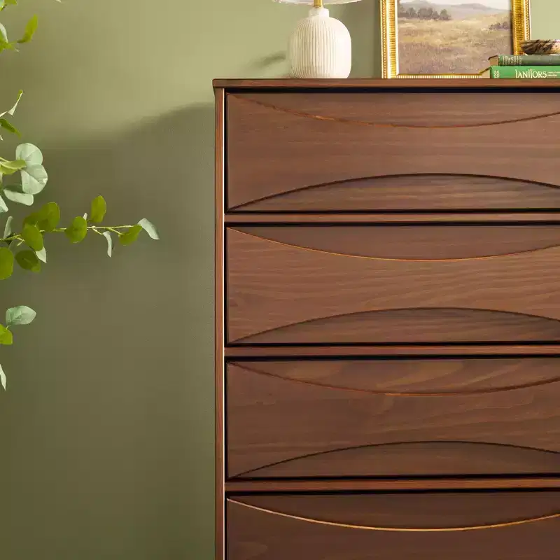Walker Edison Mid Century Modern Contoured 5 Drawer Chest of Drawers