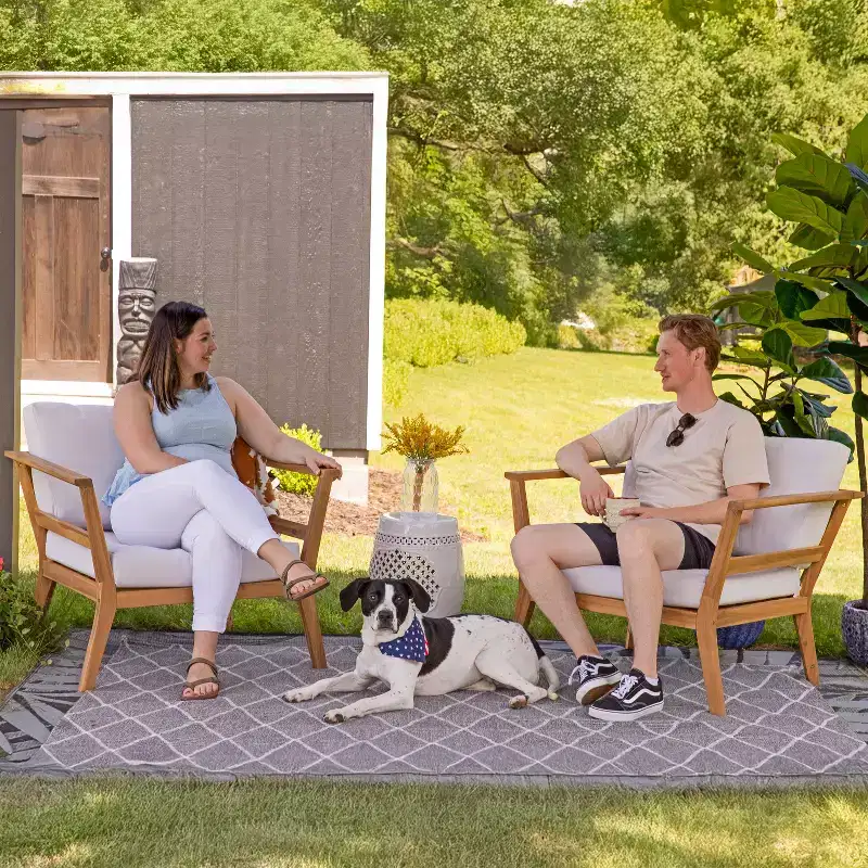 Sunnydaze Bodie Acacia Wood Patio Armchair with Bone White Cushions - Natural