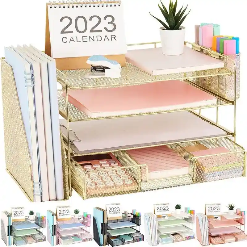 4 Tier Letter Tray Office Desk Organizers - 9.44D x 13.38W x 9.05H