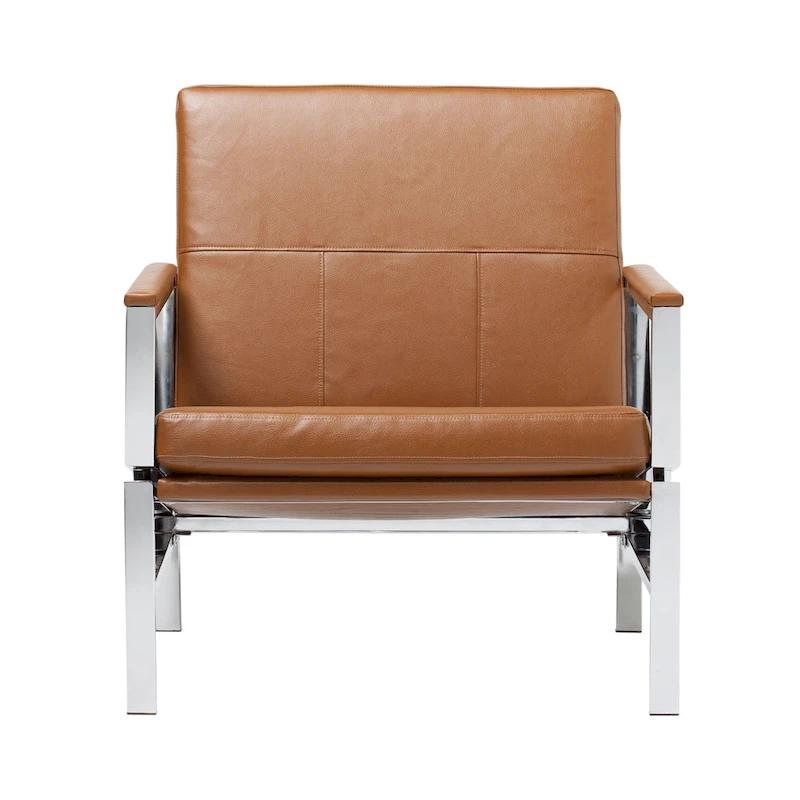Strick & Bolton Regina Metal and Bonded Leather Mid Century Accent Chair